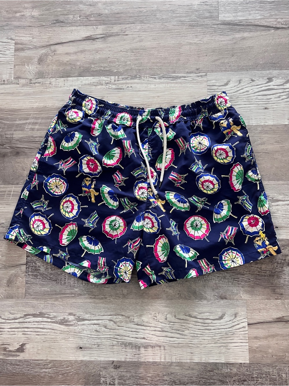 Polo Ralph Lauren Lined Swim Trunks Men's XL Pony Beach Bear Print READ